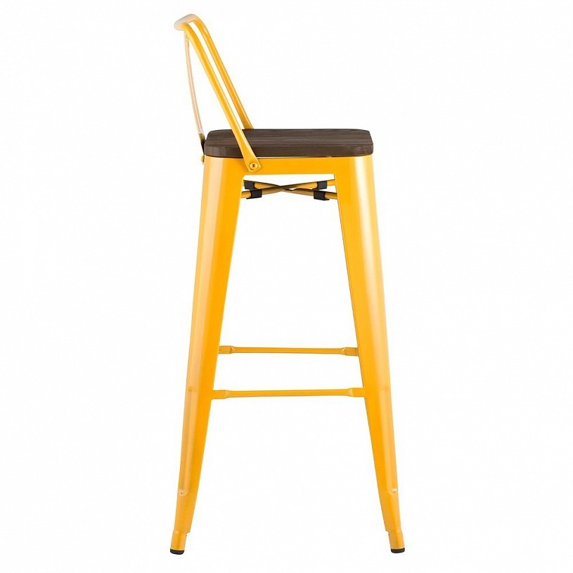 Стул барный TOLIX со спинкой желтый глянцевый + темное дерево Стул барный TOLIX со спинкой желтый глянцевый + темное дерево