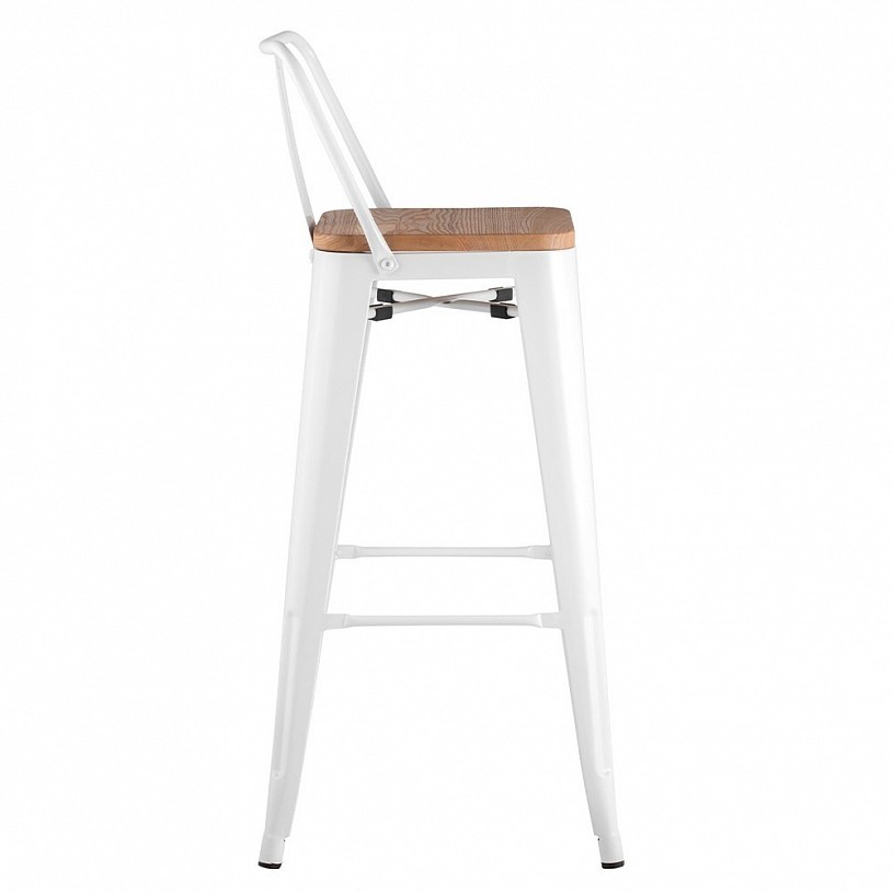 Стул барный TOLIX со спинкой белый глянцевый + светлое дерево Стул барный TOLIX со спинкой белый глянцевый + светлое дерево