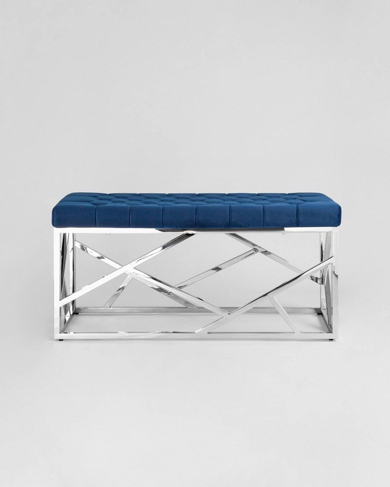 Банкетка-скамейка АРТ ДЕКО, вельвет синий, сталь серебро Банкетка-скамейка АРТ ДЕКО, вельвет синий, сталь серебро