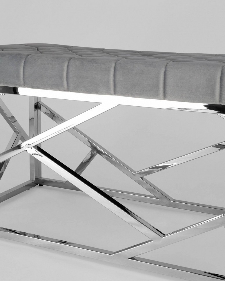 Банкетка-скамейка АРТ ДЕКО, вельвет серый, сталь серебро Банкетка-скамейка АРТ ДЕКО, вельвет серый, сталь серебро