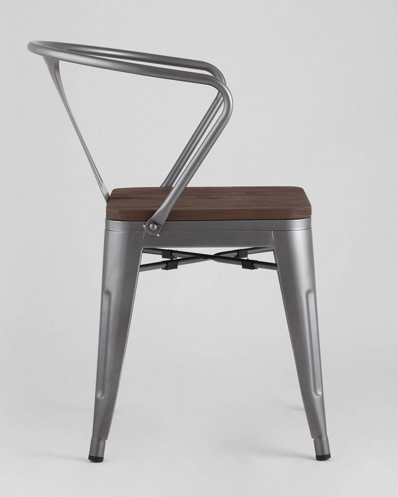 Стул TOLIX ARM WOOD серебристый матовый + темное дерево Стул TOLIX ARM WOOD серебристый матовый + темное дерево