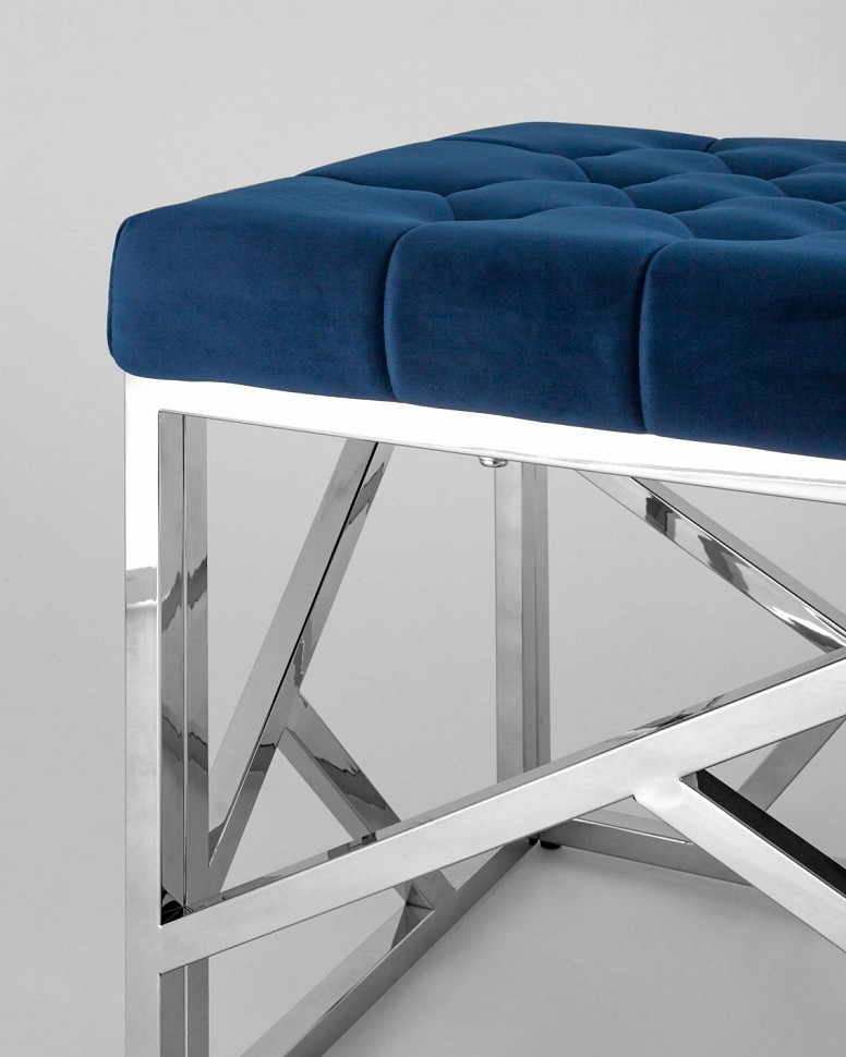 Банкетка-скамейка АРТ ДЕКО, вельвет синий, сталь серебро Банкетка-скамейка АРТ ДЕКО, вельвет синий, сталь серебро